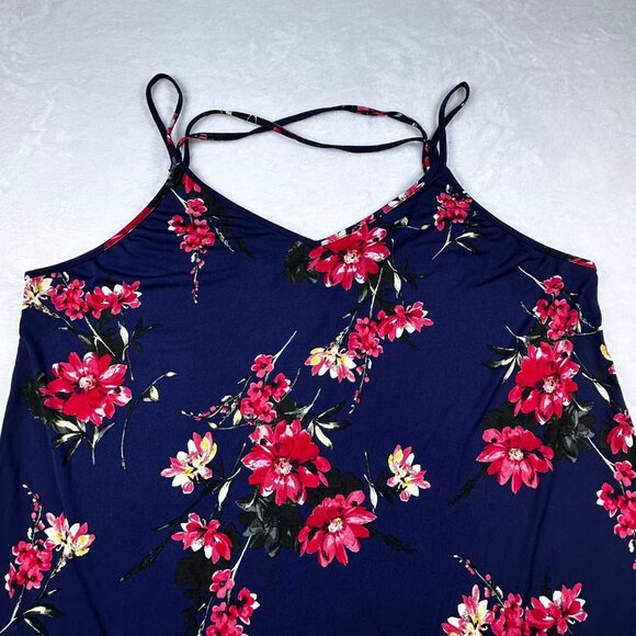 Papermoon Womens Blouse Navy Floral Spaguetti Strap Top Sz 3X Crisscross Back - Picture 11 of 11
